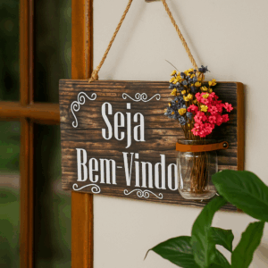 Placa Seja Bem Vindo em Madeira