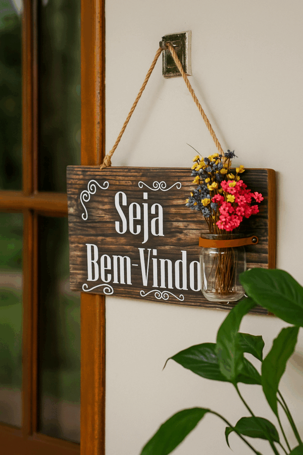 Placa Seja Bem Vindo em Madeira
