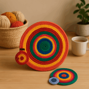 Kit Sousplat Crochê + Porta Copo