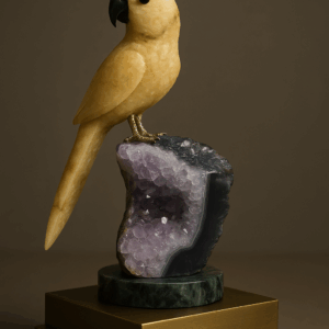 Escultura de Pássaro em Pedra Natural Com Base de Ametista