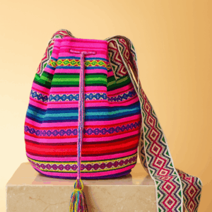 Bolsa Artesanal Andina Multicolorida Com Alça Geométrica