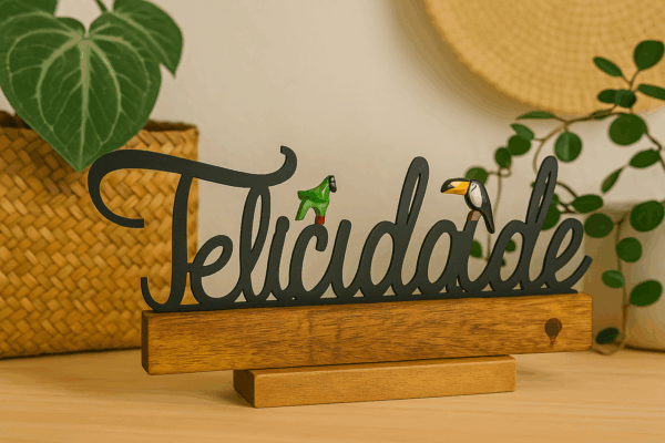 Escultura Artesanal de Madeira - Felicidade